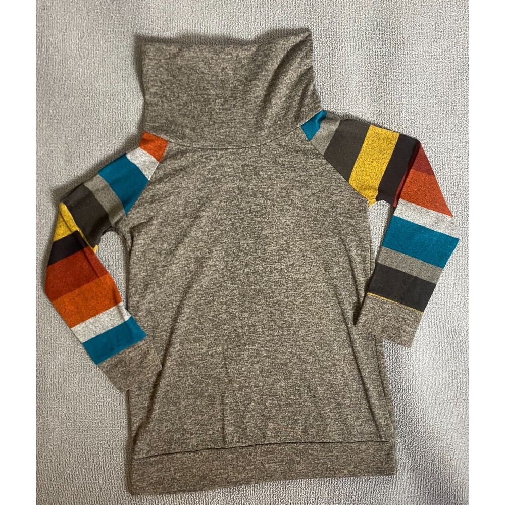 Bellamie Women's Turtle Neck Sweater with Striped Sleeves- Fall Cozycore Casual